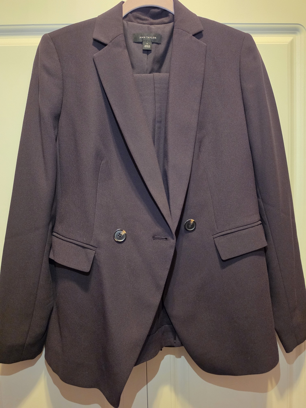 Ann Taylor Women’s Double-Breasted Full Suit - Dark Plum